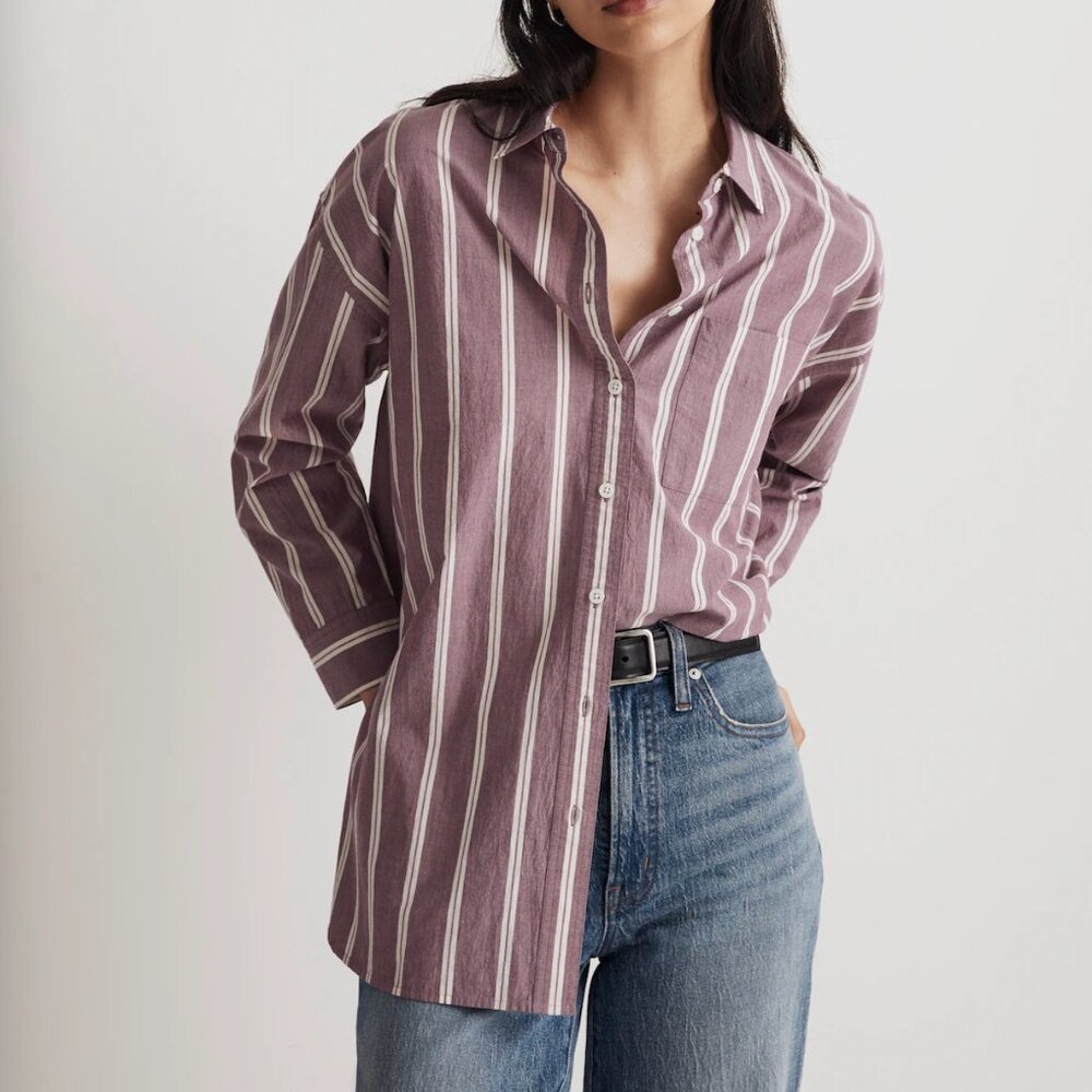 MADEWELL STRIPED POPLIN OVERSIZED SHIRT in IRIS BLOOM